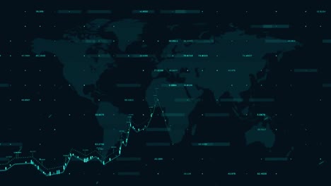 Animation-Der-Datenverarbeitung-über-Der-Weltkarte-Auf-Dunklem-Hintergrund