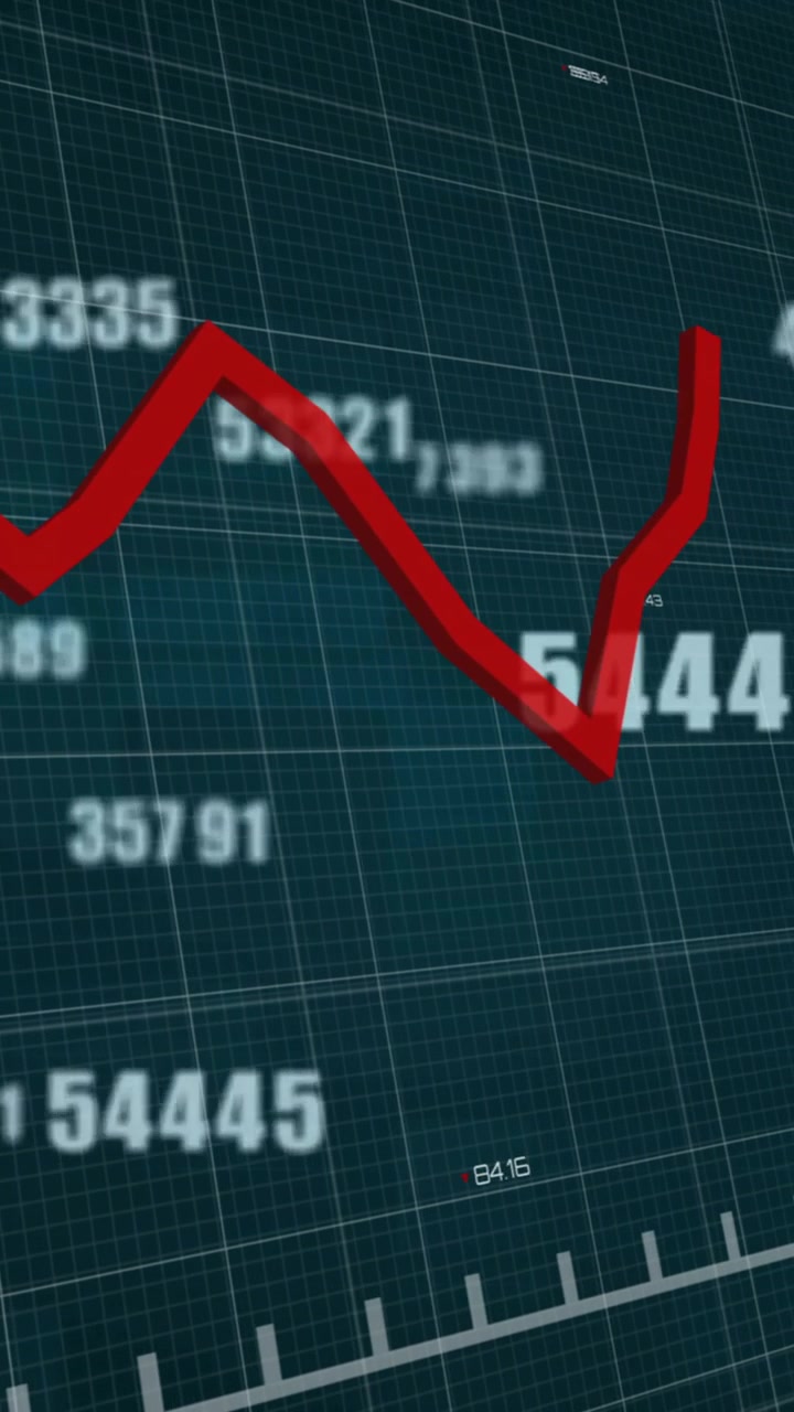 Animation of financial data processing over grid on green background