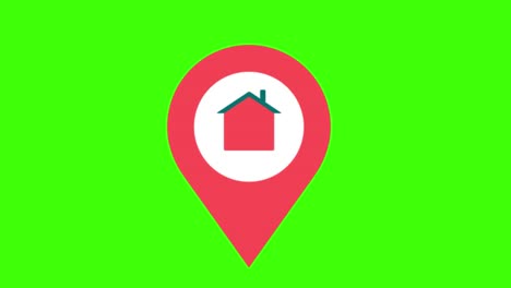 icono de punto rojo con una casa aparece en la pantalla verde