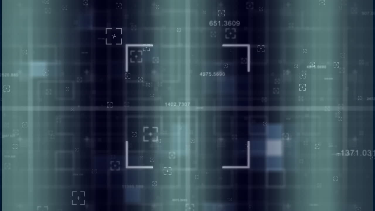 Animation of viewfinders, changing numbers over cylinder shape pattern against abstract background