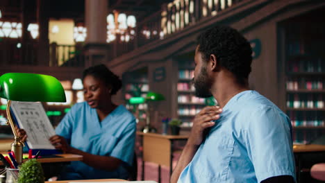 african american pupils studying together for med school exams