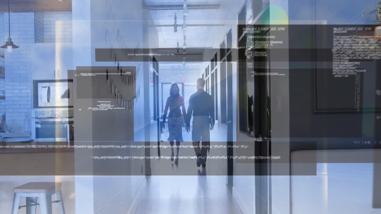 animación del procesamiento de datos financieros sobre diversas personas de negocios en la oficina