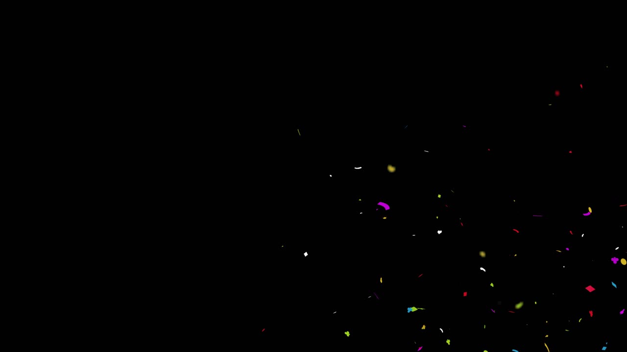 confeti popper multicolor caindo partículas de brilho animação de loop 4k com tela verde alfa
