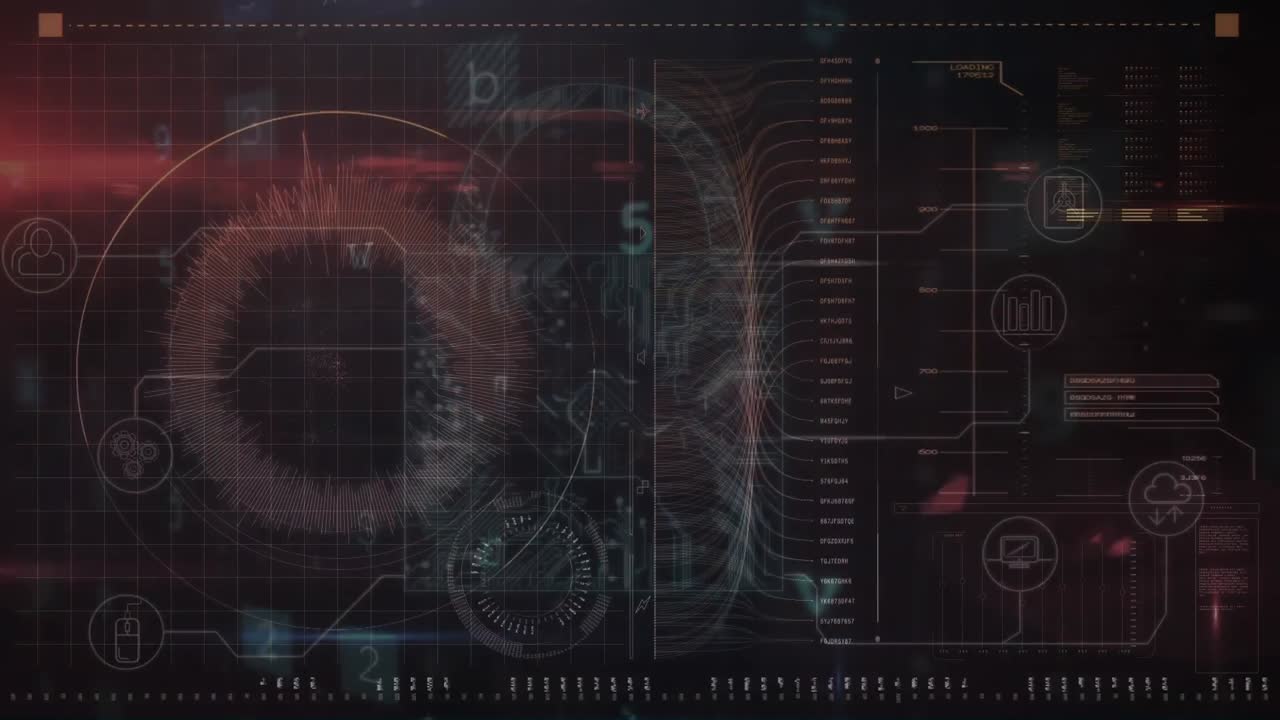 Animation of circle, abstract pattern and multiple texts over circuit board pattern in padlock