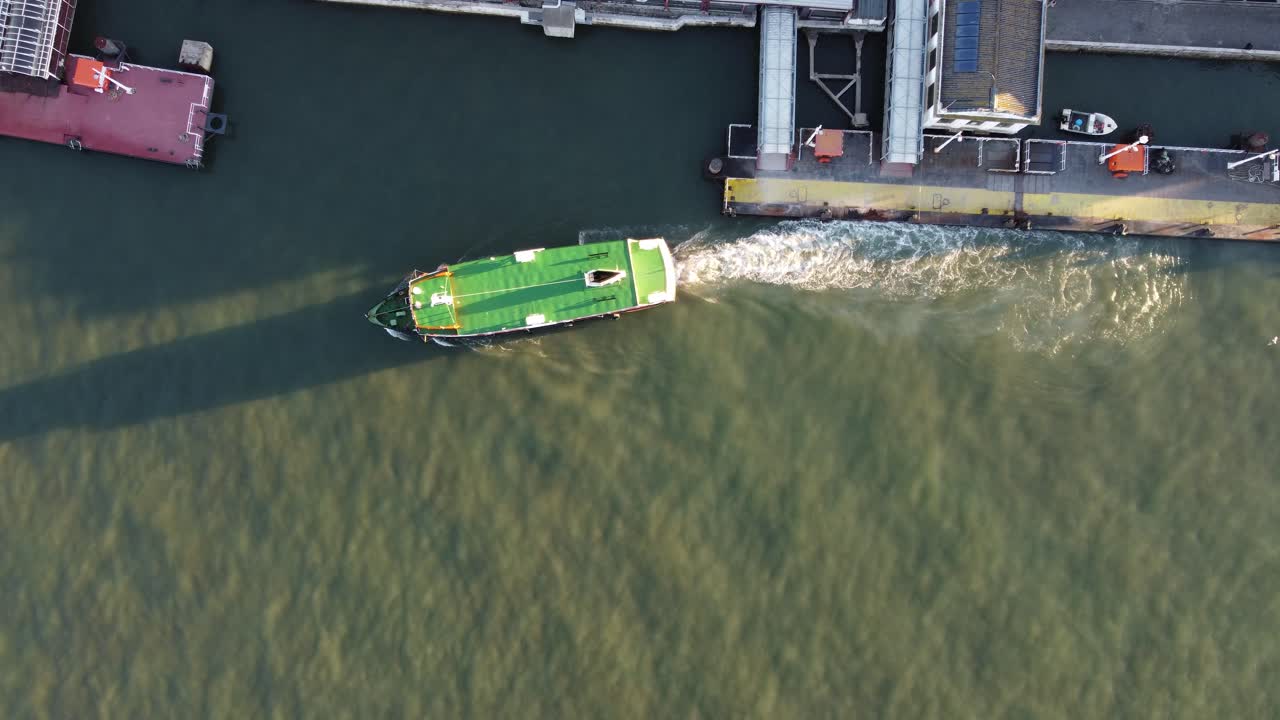 Birds's eye view of the famous river boat from Cacilhas to Lisbon.