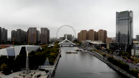 aerial view of cityscape of tianjin ferris wheel.