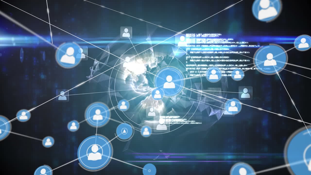 검은색 배경에 아이콘으로 연결 네트워크의 애니메이션