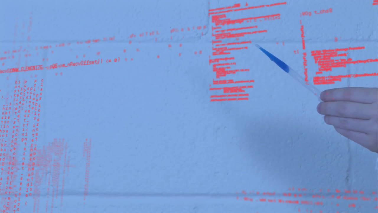 animación de procesamiento de datos sobre científico caucásico haciendo un experimento