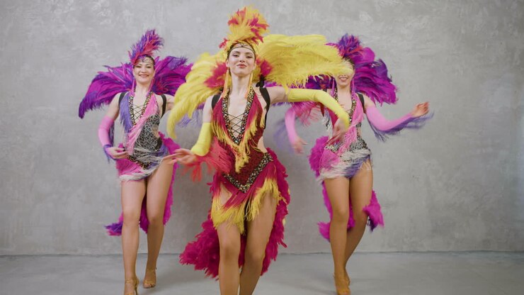 Three Beautiful Showgirls Dancing