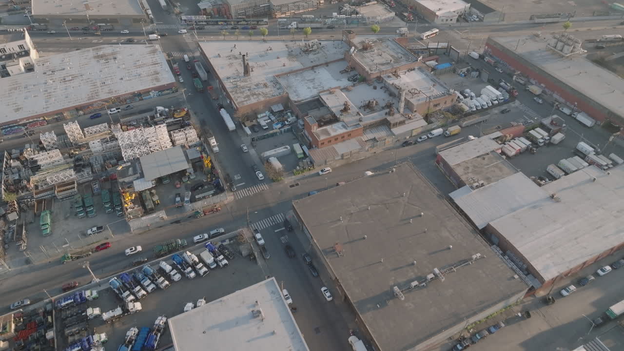 Aerial view of an industrial section of Brooklyn. Shot in New York City.