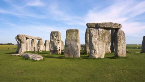 pan shot of stonehenge on a beautiful sunny day