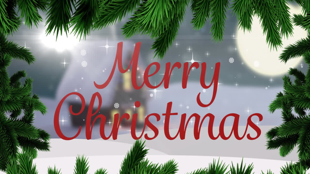 겨울 풍경 과 눈 이 내리는 겨울 풍경 에 대한 메리 크리스마스 텍스트 의 애니메이션