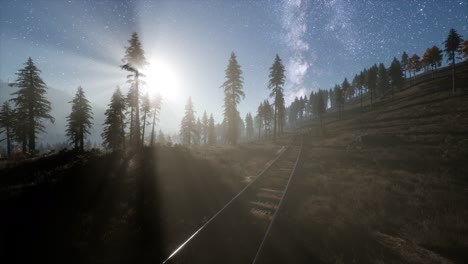 la vía láctea por encima del ferrocarril y el bosque