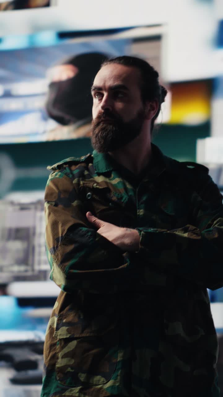 Vertical Video Military personnel examines data from satellite and creates tactical operations