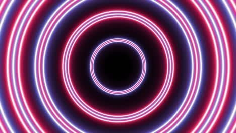 grupos de círculos de neón rosados y violetas animación de bucle sin costuras. vuelo futurista abstracto en gráficos de movimiento de túnel en un fondo oscuro