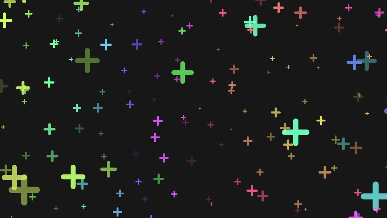 Flying random neon confetti in dark galaxy