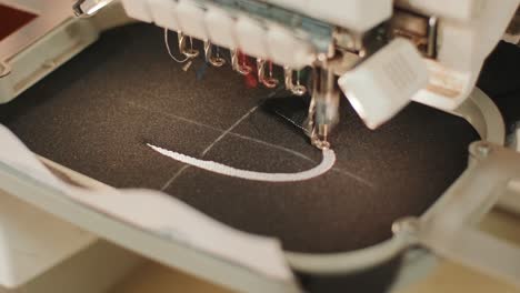 the automatic embroidery machine is working at high speed. close-up