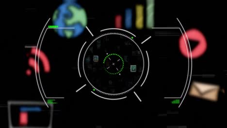 Animation-Des-Scope-Scannens-Mit-Symbolen-Und-Netzwerk-Von-Verbindungen