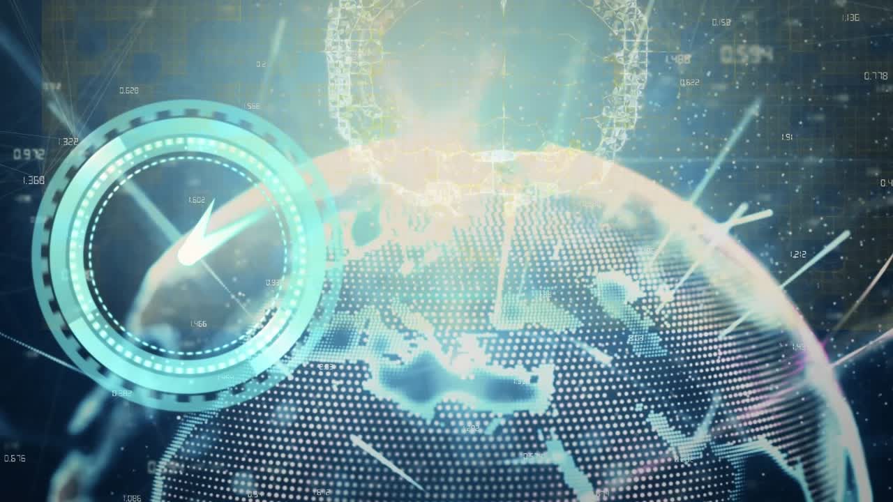 Animation of globe over clock and brain