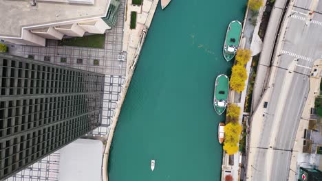 drone footage over chicago river