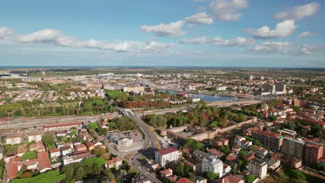 Ravenna,-Italy,-drone-push-in-view-of-Ponte-Mobile-bridge