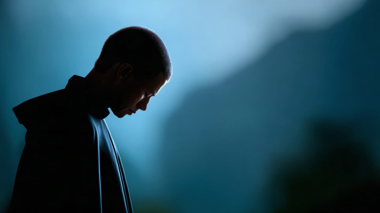 A solitary figure in deep contemplation, silhouetted against a breathtaking landscape, embodies tranquility and introspection as they connect with nature's serenity