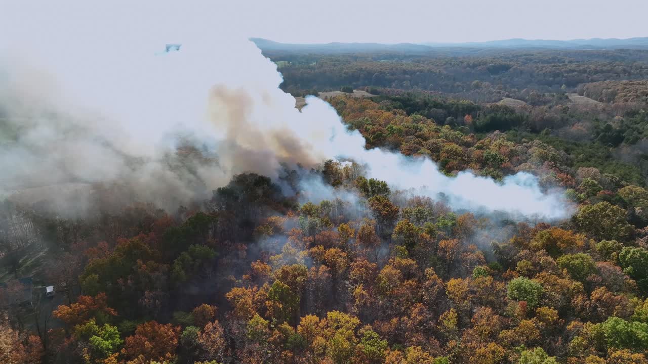 Aerial View of a Forest Fire in Autumn