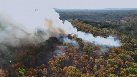 aerial view of a forest fire in autumn