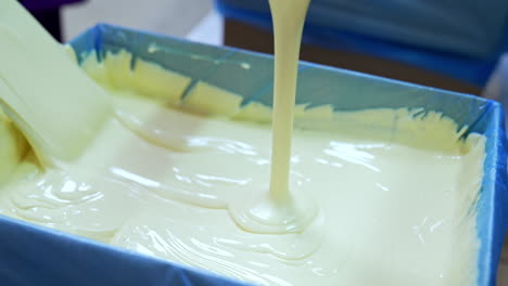 factory cheese making in big production industry. huge factory milk tanks for producing butter.