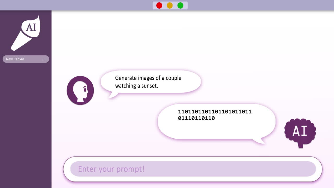Animation of digital screen with ai technology chat and sunset images over white background