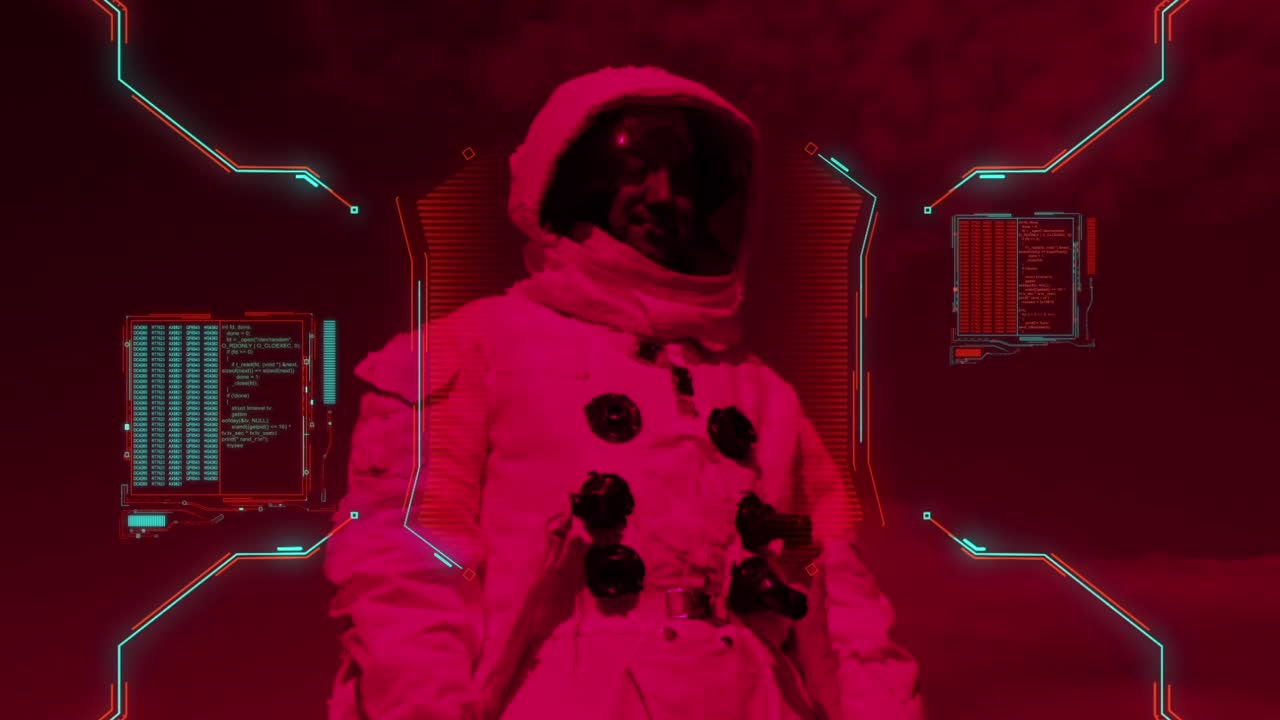 Astronaut with HUD and futuristic technology