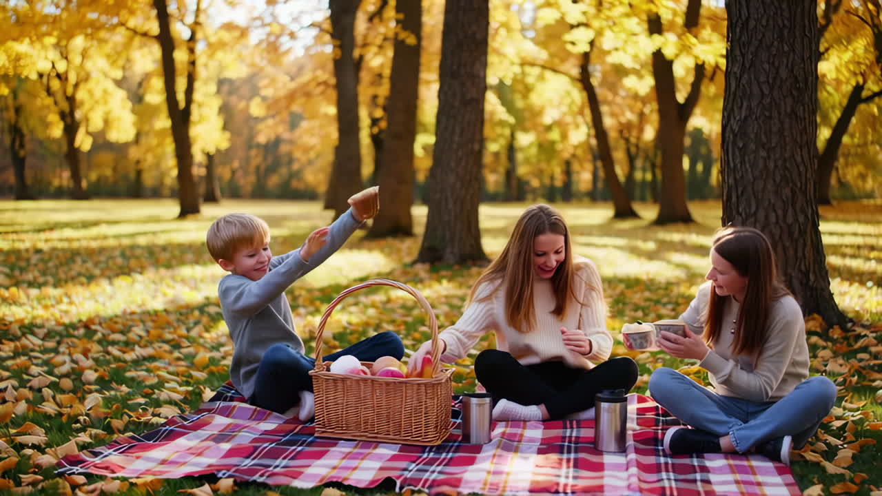 Familie picnic i efterårsparken