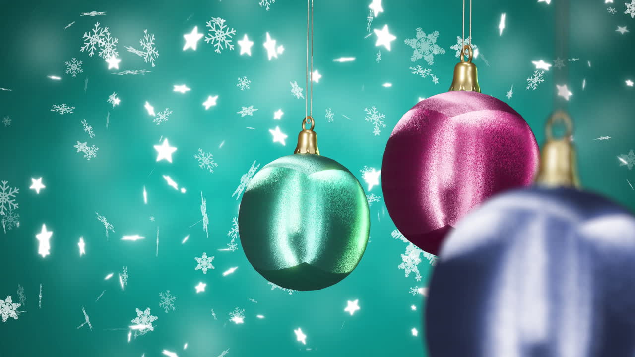 파란색 배경에 내리는 눈 위에 있는 공의 애니메이션