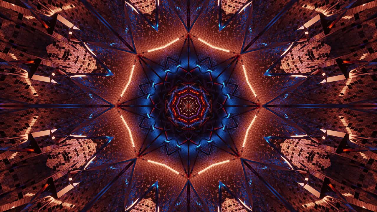 túnel hexagonal abstracto y transparente con luz de neón parpadeante, interior de ciencia ficción, corredor futurista vj para títulos tecnológicos y fondo