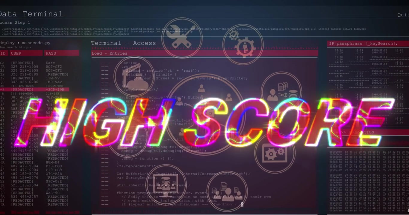 Animation of high score text over icons and data processing