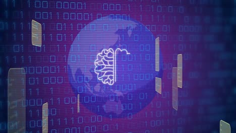 animazione di ai elaborazione dei dati e icone su globo e codifica binaria