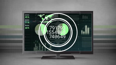 animación del alcance y procesamiento de datos a través de una pantalla de computadora