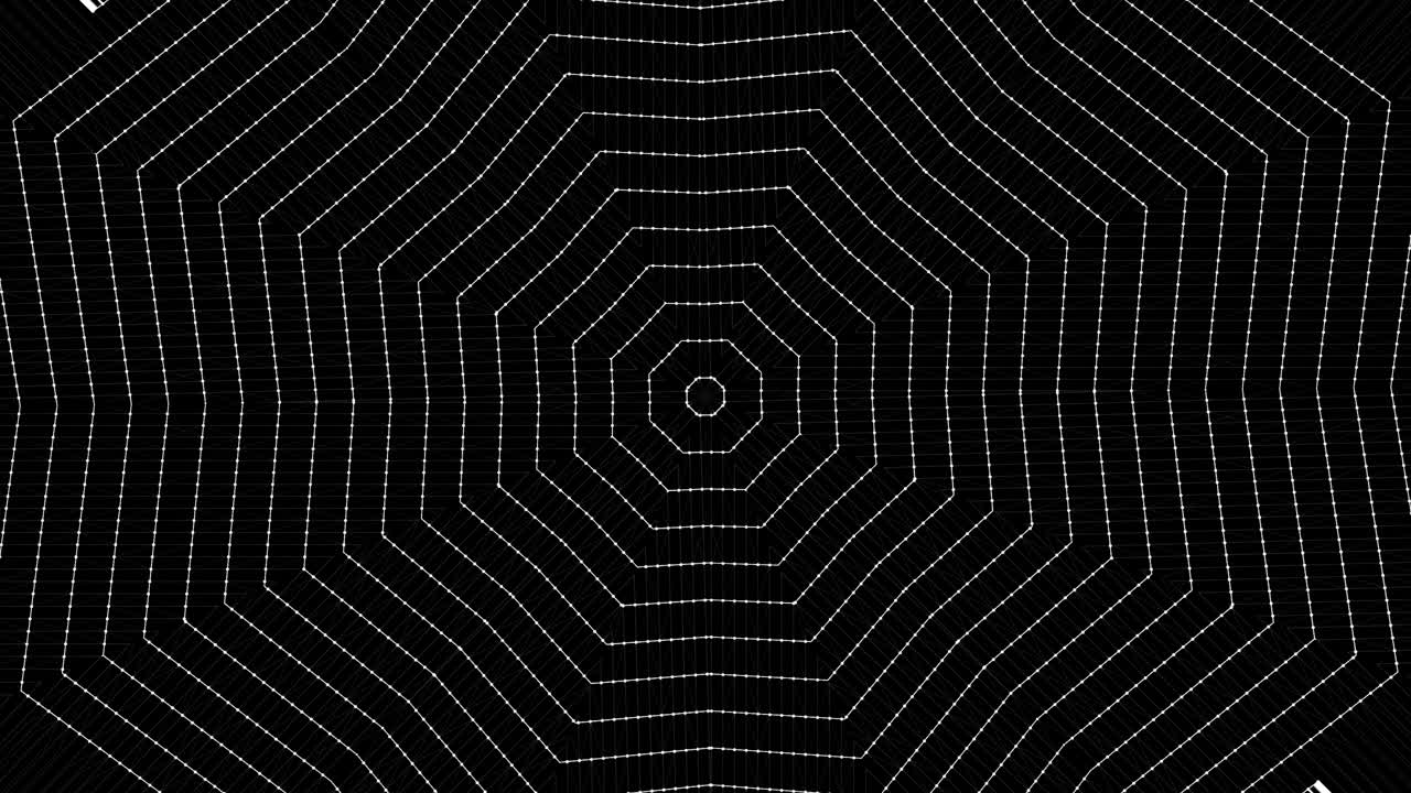 Cobweb or spider web animation in white and black geometric style.