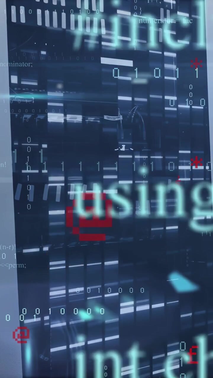 Vertical video: View shifting down starting overlay, tech rack showing data, red marks monitoring