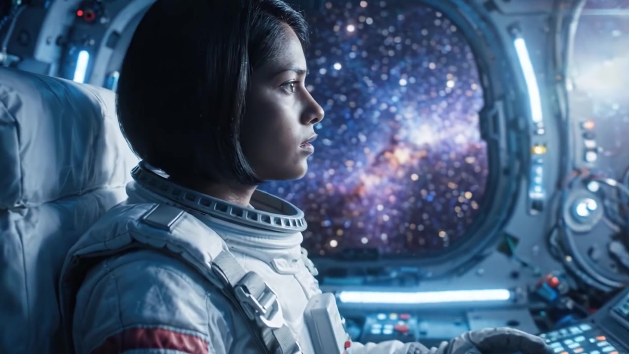 Um Astronauta Engajado em Navegação Espacial de Alta Tecnologia: Explorando o Espaço Profundo Através de Interfaces Avançadas e Vistas Cósmicas Deslumbrantes