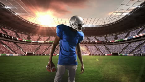 animation of american football player over sports stadium