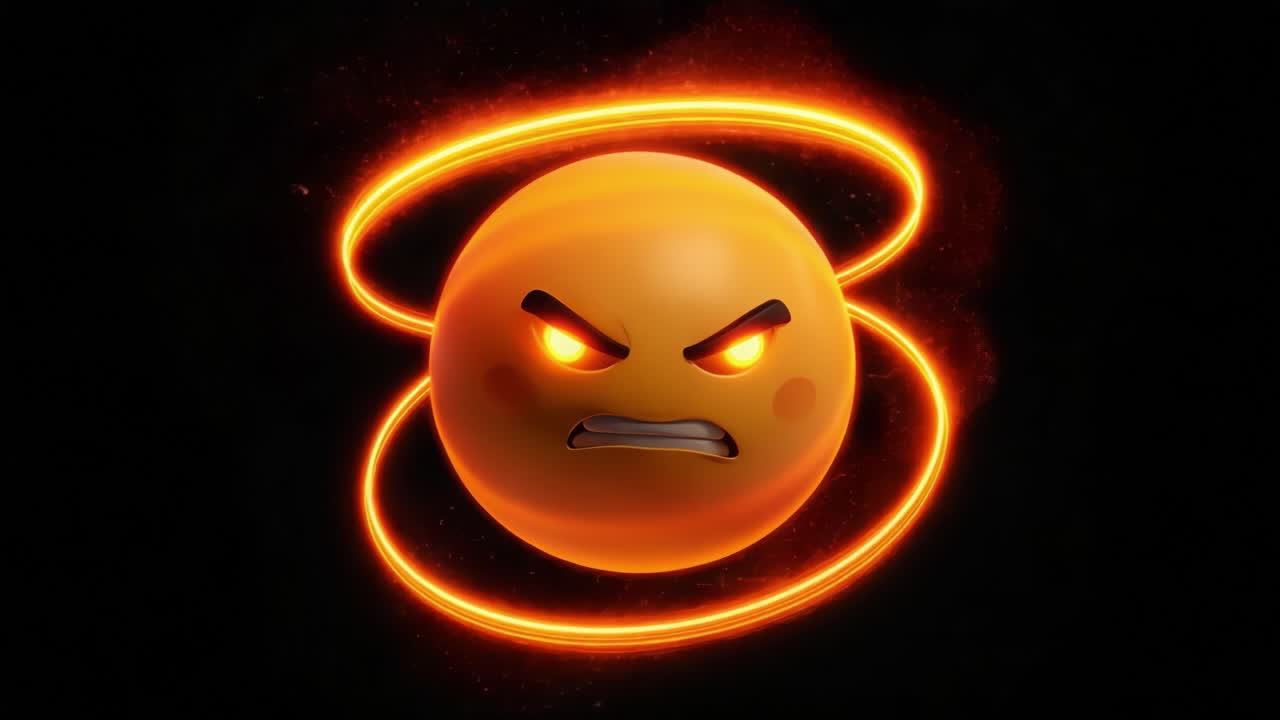 An Intense Celestial Sphere with Angry Expressions Encircled by a Fiery Orbit, Evoking a Sense of Cosmic Fury and Dramatic Energy in a Vibrant, Eye-Catching Design