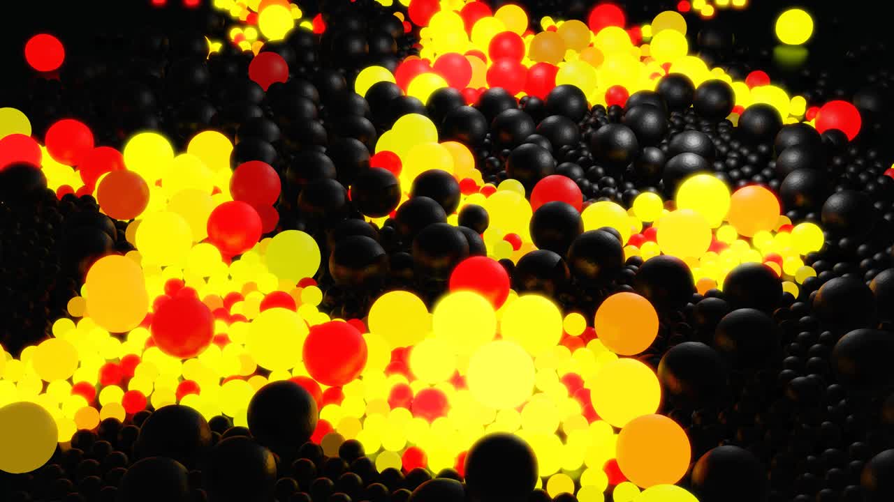 las bombillas comienzan a brillar formando patrones como guirnaldas abstractas. las ondas rojas naranjas corren a través de las bolas como en la guirlanda de navidad, fondo en bucle abstracto 3d con muchas esferas grises en el plano.