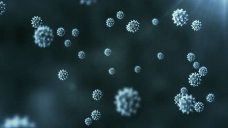 animación de células macro coronavirus covid-19 flotando sobre un fondo azul