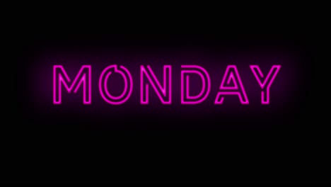 flashing neon pink purple monday sign on black background on and off with flicker