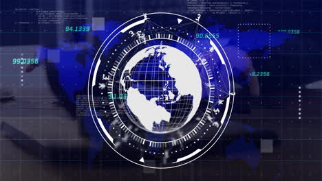 animation of globe with data processing over desk