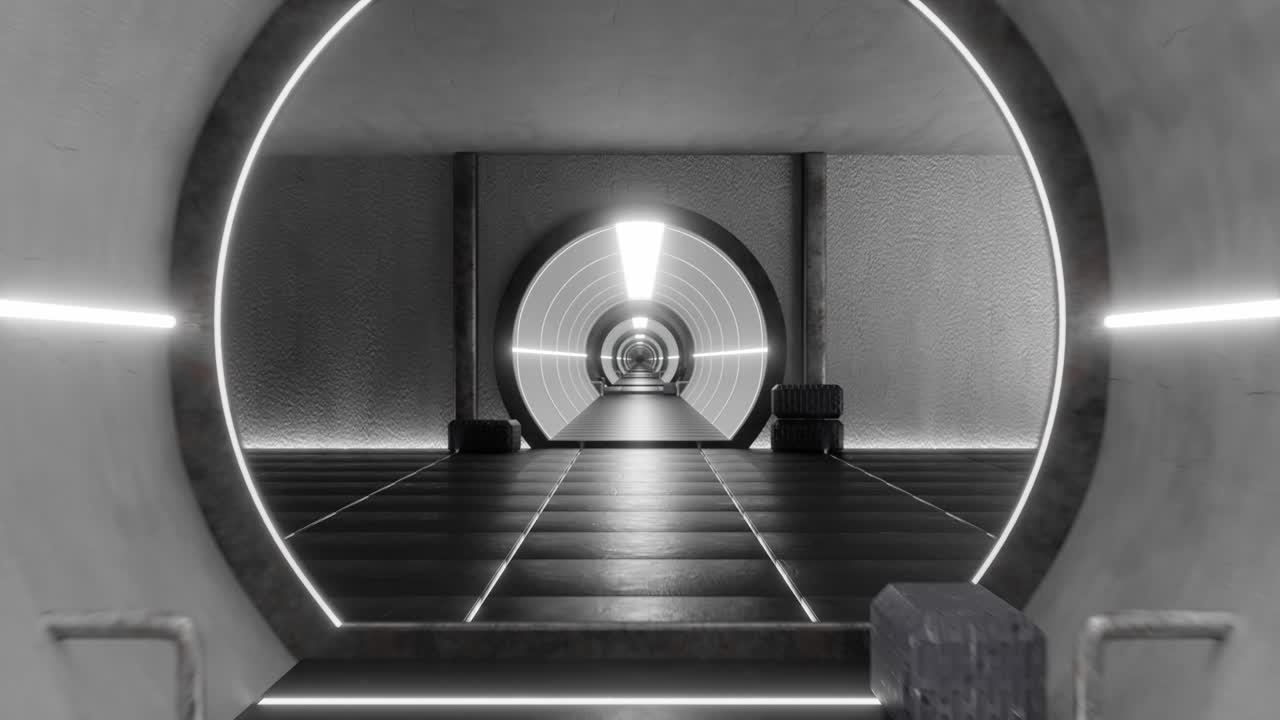 3D animation loop of tunnel with glowing lights