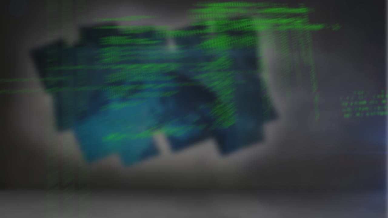 Animation of data processing with glowing light on blue background