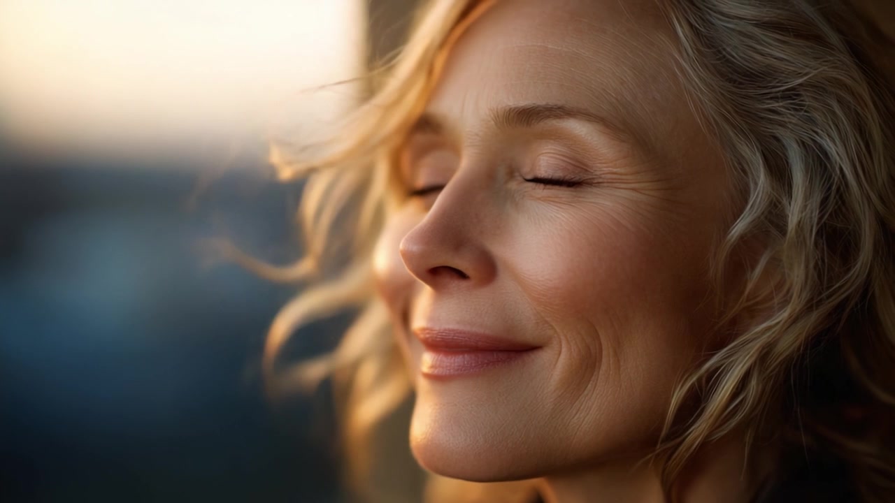 Captured Moments of Tranquility: A Woman in Serene Contentment with Eyes Closed, Embracing the Calmness of a Beautiful Sunset and the Warmth of Life