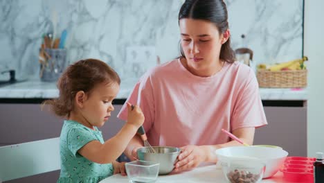 A Heartwarming Moment of Mother and Daughter Together in the Kitchen, Baking and Creating Delicious Memories with Their Favorite Ingredients and Tools